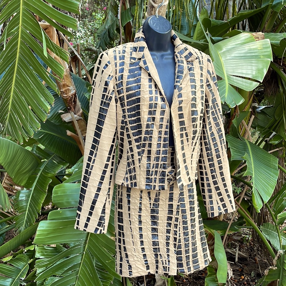 Alberto Makali faux suede zebra animal print suit